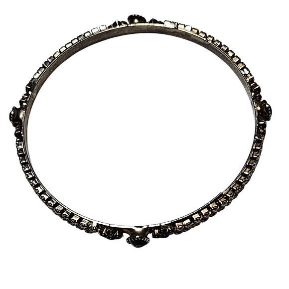 Vintage Elegant Silver Tone Rhinestone Black Stone Bangle Bracelet Snap Closure - Picture 5 of 6